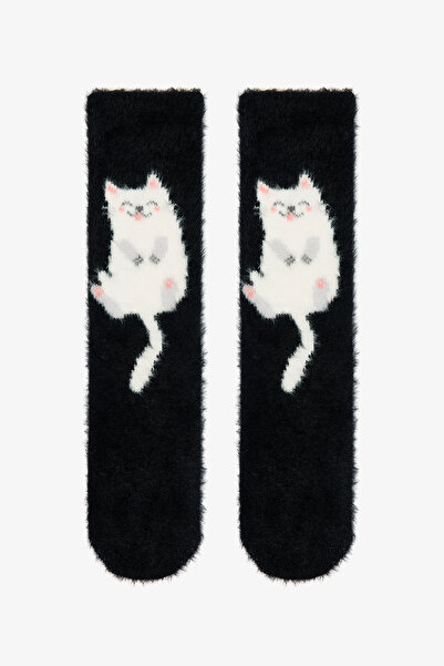Penti Siyah Happy Cat Kedi Desenli Soket Çorap