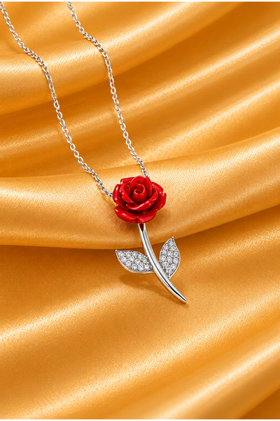 ÇEKİRDEK JEWELRY 925 Ayar Gümüş Rodyum Kaplama Güllü Kolye