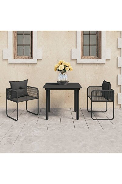 Concept 3-piece garden table and chairs set, black, PVC rattan