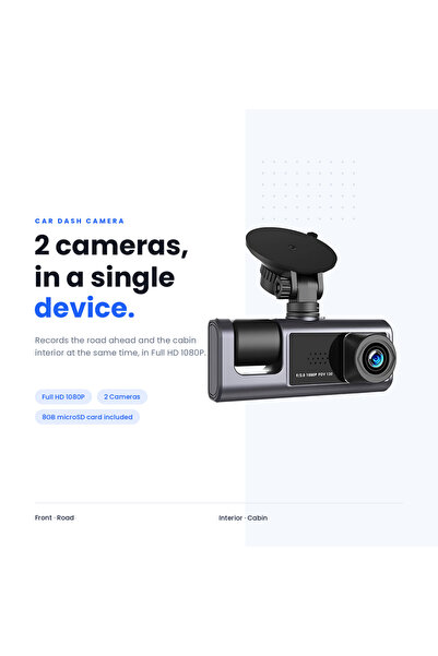 zenivo Cameră auto cu lentilă dublă, Full HD 1080P, Față și Interior, Viziune...
