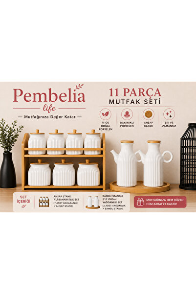 Pembelia Life طقم وعاء زيت من البورسلين مكون من قطعتين مع حامل من الخيزران وط...