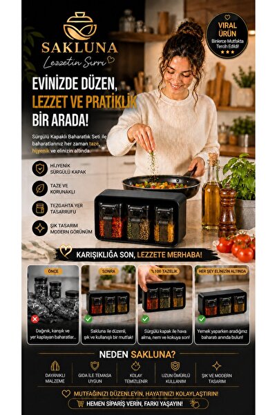 HAYATINIZI KOLAYLAŞTIRIN Plastik 3 Lü Tutma Kollu Standlı Baharatlık Siyah