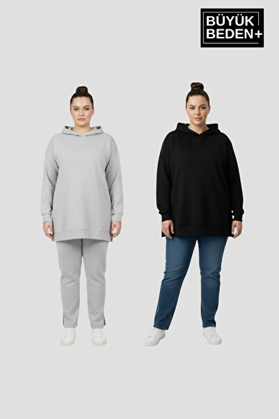 Süperlife Women's Plus Size 2-Piece Set Hooded Tunic Slim Sweatshirt Spr26Btk...