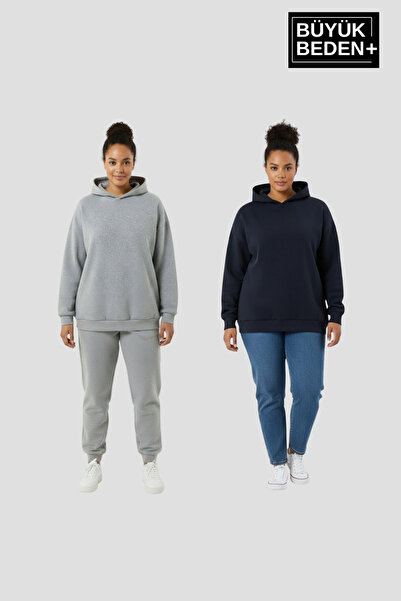Süperlife Women's Plus Size 2-Piece Set Hooded Sleeves and Ribbed Skirt Slim ...