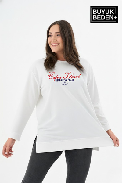 Süperlife Women's Tunic Large Size Capri Island Printed Thin Sweatshirt Spr26...