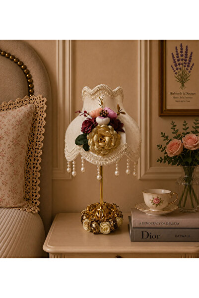 Dekovien Ecru Velvet Covered Floral Decorated Headboard Gold Metal Floral Dec...