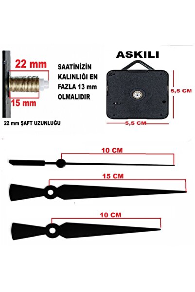 Wall Clock Mechanism 22 MM SHAFT, Quiet Running Flow, Scorpion-Yelkovan-Seconds - (STRAPPED)