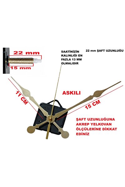 CNR SHOP 22 mm Şaft Boyu Duvar Saati Mekanizması Sessiz Çalışır Büyük Boy Akr...