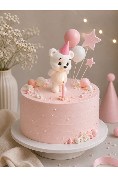 hediyesepetinde Pembe Şapkalı Şişko Ayıcık Pasta Süsü – Sevimli Ayı Cake Topp...
