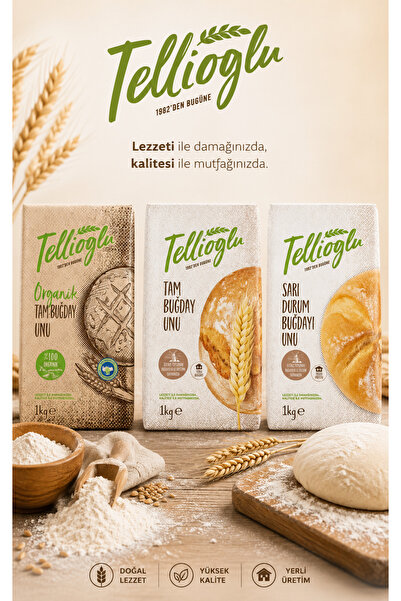tellioğlu Organik Tam Buğday/Sarı Durum Buğday Unu/Tam Buğday Unu 3x1 Kg