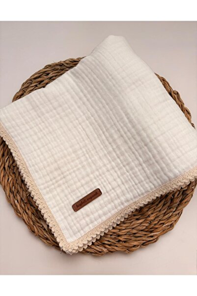 HEYBELİ ORGANİK %100 Pamuk 120x130 cm Dört Kat Müslin Örtü Battaniye / Ekru