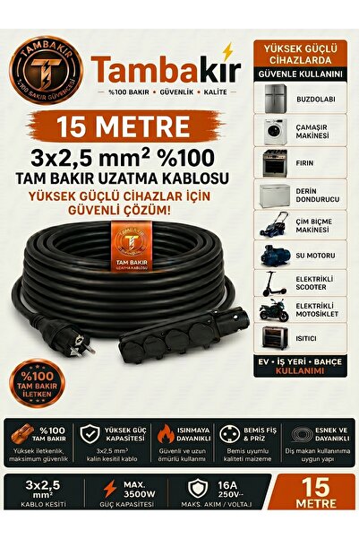 r Rosso Levanto 15 metre, 4'lü Grup Priz, Bahçe, Ev, Atölye - Kauçuk Fiş ve P...