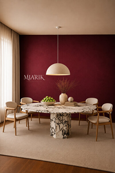 MIARIK DESIGN Yuvarlak Altıgen Ayak Menekse Mermer Yemek Masası
