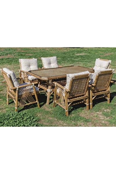 larissa design BAMBU 6 KİŞİLİK BALKON BAHÇE TERAS MOBİLYASI BAHÇE TAKIMI BALK...