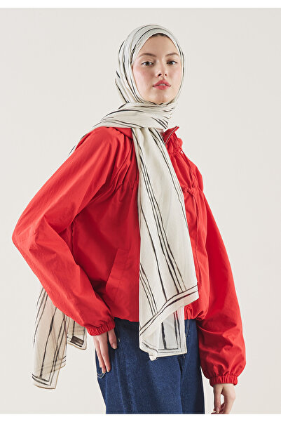 Freshscarfs Striped Desen Rami Şal Ekru