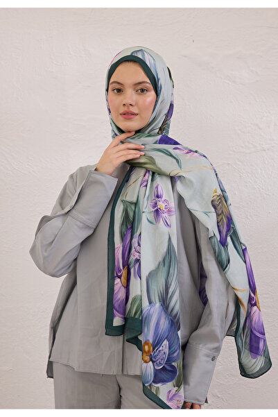 Freshscarfs Elegant Flower Desen Rami Şal Mint Yeşili