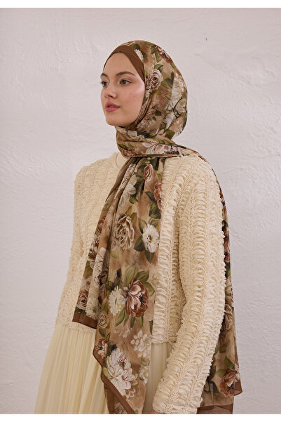Freshscarfs Magnolıa Desen Rami Şal Sütlü Kahve