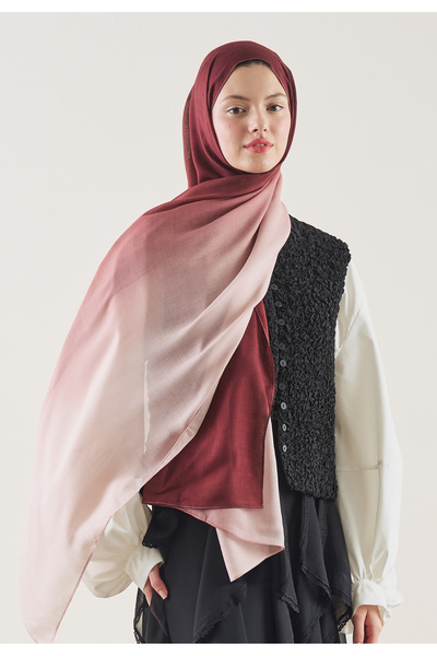 Freshscarfs Bordo-pudra Degrade Desen Rami Şal