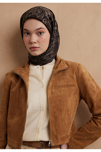 Freshscarfs Eșarfă maro din bumbac și mătase cu model Fressia