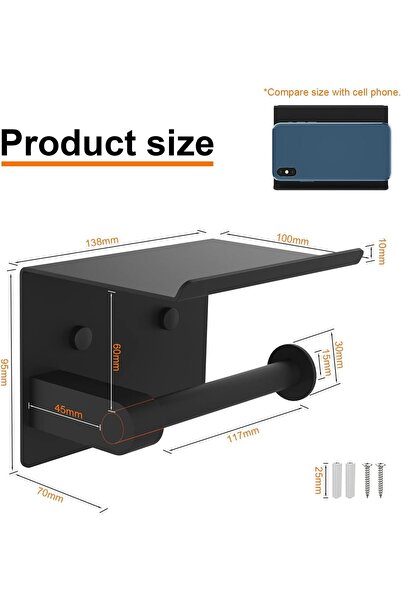 Arabest Black Toilet Paper Holder, SUS304 Stainless Steel Adhesive or Screw M...