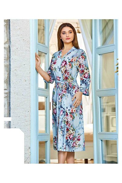 FIRST STYLE روب نسائي تركي ناعم ،بكم طويل ،وحزام على الخصر بطبعات الورد، أنيق...