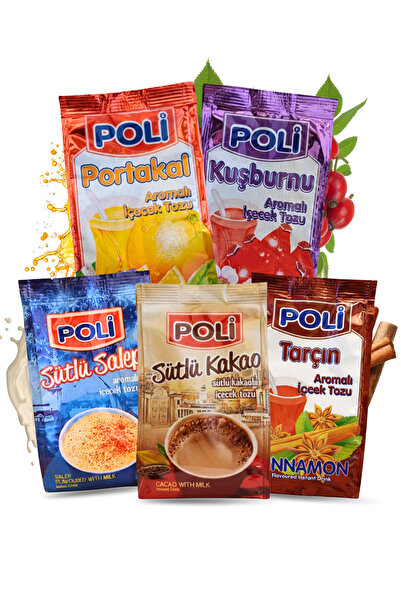 POLI Portakal, Kuşburnu, Sütlü Kakao, Salep ve Tarçın Aromalı İçecek Tozu (5'...