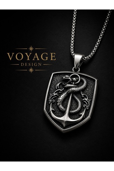 voyageaccessory Stainless Steel Snake Detailed Sailor Anchor Necklace / 60 cm...