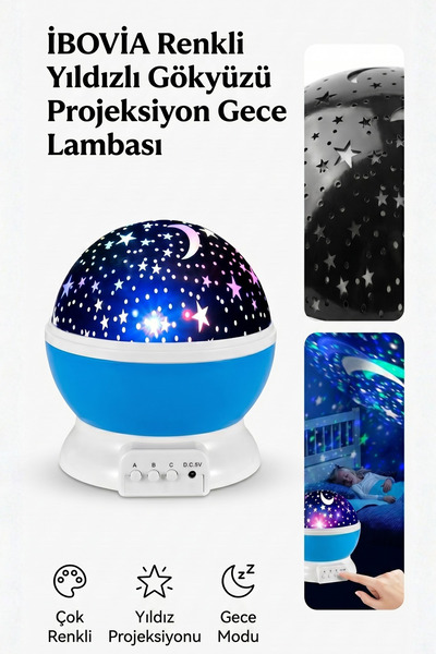 İBOVİA Renkli Yıldızlı Gökyüzü Projeksiyon Gece Lambası