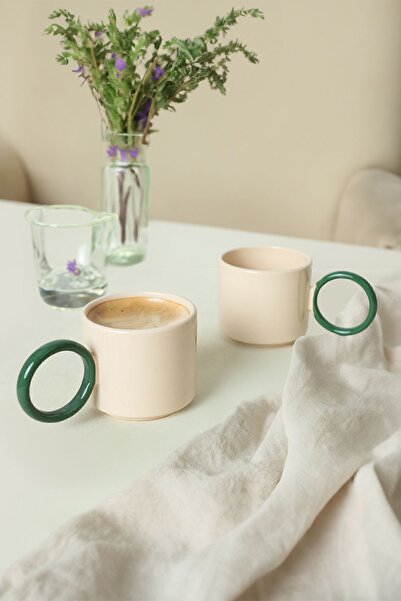 Keramika Stackable Yeşil Halka Kulplu Fincan 8 Cm 2 Adet