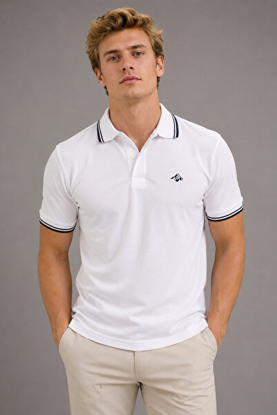 Mesh Company Erkek Beyaz Polo Yaka Regular Fit T-shirt – %100 Pamuk, Nefes Al...