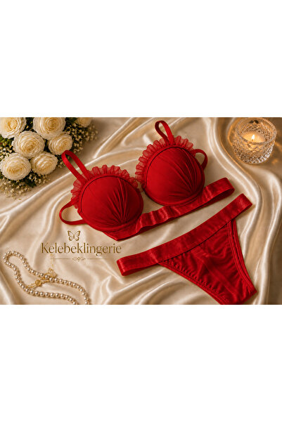 Kelebeklingerie مجموعة حمالة صدر مبطنة مخططة من الساتان من أويستر موديل