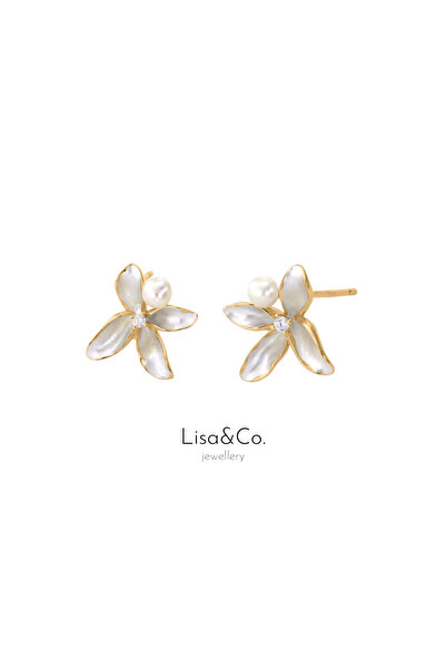 Lisa&Co. Cercei Argint Orchid&Pearl White Argint placat cu aur galben / Alb /...