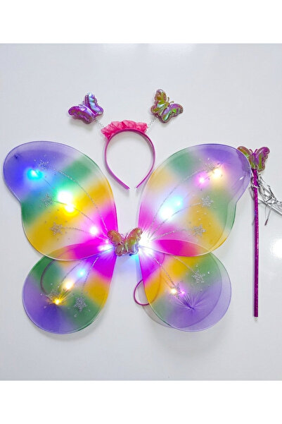 Rainbow Butterfly Wing Costume Set with LED Light – Crown and Wand | Girl