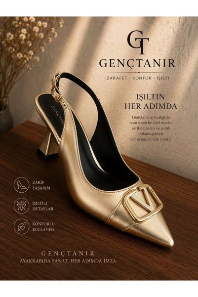 GENCTANİR SHOES Women's Sante Black Patent Leather Buckle Detailed Heeled Shoes
