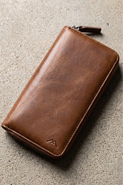 Madmext Brown Zippered Genuine Leather Men's Wallet with Card and Coin Compar...