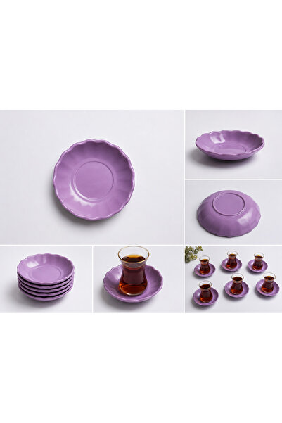 KUBİLAY 6 Pieces Melamine Colored Tea Plate Coasters Classic Durable Set Purp...