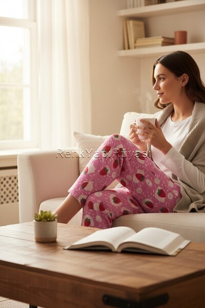 RENK YAPI RÜYASI Cotton, Breathable Fabric, Thin Women's Single Bottom Pajama Bottom, Watermelon Seasonal Single Bottom
