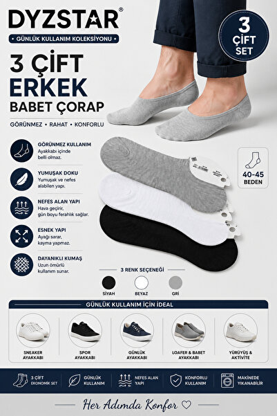 DYZSTAR 3-Piece Men's Ballerina Socks Set Black White Gray Daily Use Sneaker ...