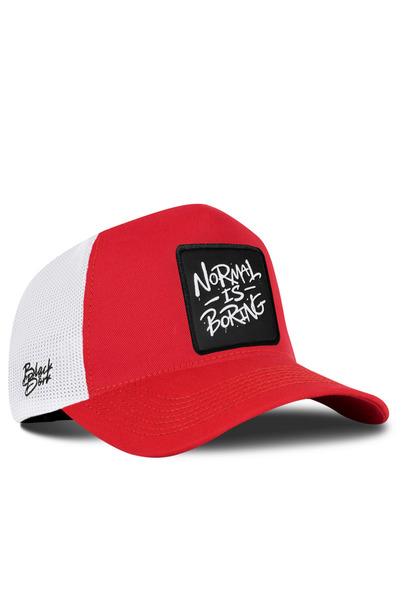 BlackBörk Normal is Boring Logolu Kırmızı-Beyaz Trucker Şapka