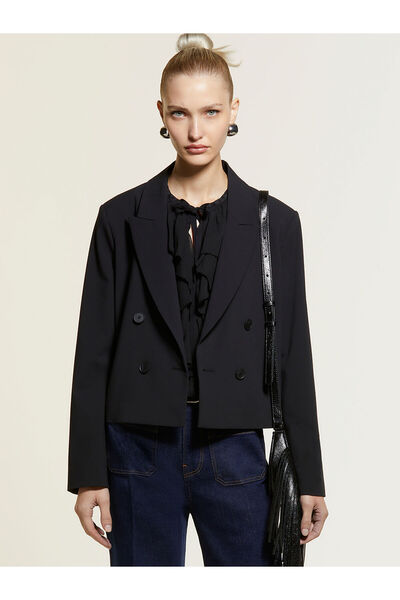 Sisley Γυναικείο μαύρο μπουφάν διπλό πέτο Regular Fit με βιογραφική επένδυση ...