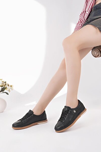 Nesil Shoes Modessa 160 Black Lace-Up Genuine Soft Leather Women's Shoes