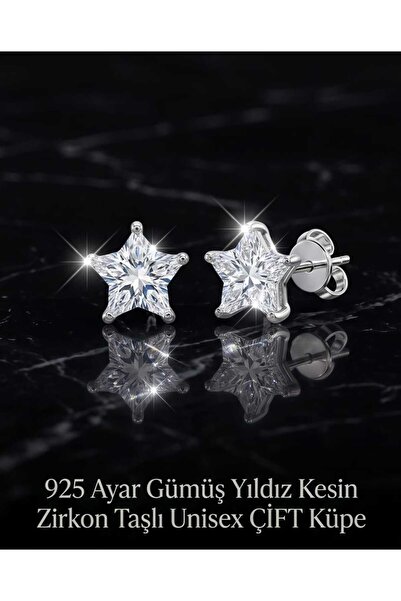 Begonia Accessories 925 Ayar Gümüş Yıldız Kesim Zirkon Tek Taş Küpe – Unisex ...