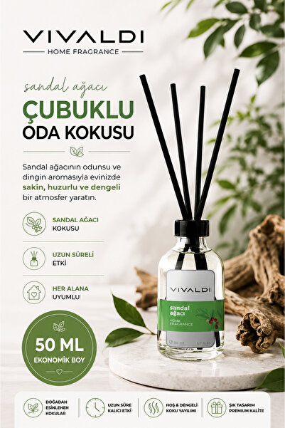 Vivaldi Home Sandal Ağacı Çubuklu Oda Kokusu 50 ml, Odunsu, Sıcak ve Kalıcı K...