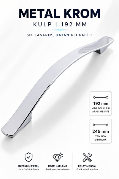 NZB Metal Kulp Mobilya Mutfak Dolabı Çekmece Dolap Kapak Kulpu Kulbu 192 mm Krom