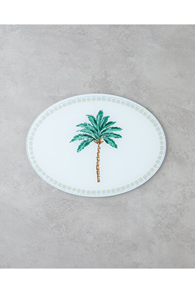 English Home Palm Tree Cam Kesme Tahtası 38x28 cm Beyaz