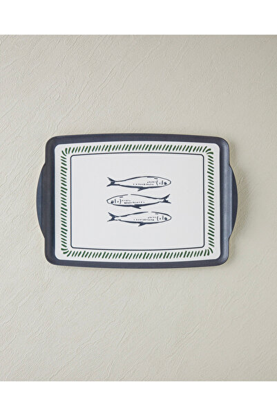 English Home Maritime Melody Melamin Kaydırmaz Tepsi 25x38 cm Beyaz - Lacivert