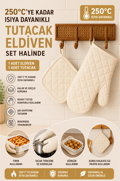 Miabella Home Fırın Eldiveni Fırın Tutacağı Premium Isı Geçirmez Mutfak Eldiv...