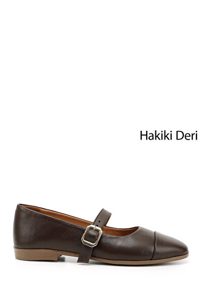 GÖNDERİ(R) Women's Brown Printed Mary Jane Genuine Leather Ballerinas