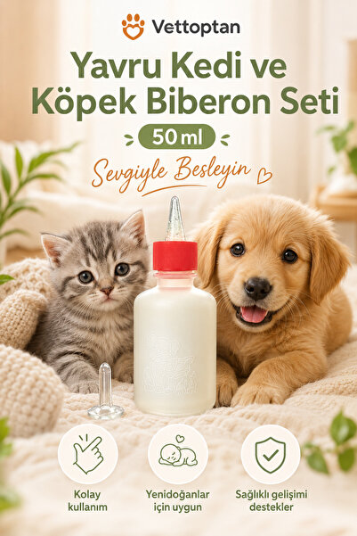 vettoptan Yavru Kedi Köpek Biberon Yedek Emzikli 50 ML Kedi Biberonu Evcil Ha...