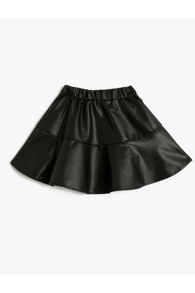 Koton Leather Look Mini Skirt with Elastic Waist Layers